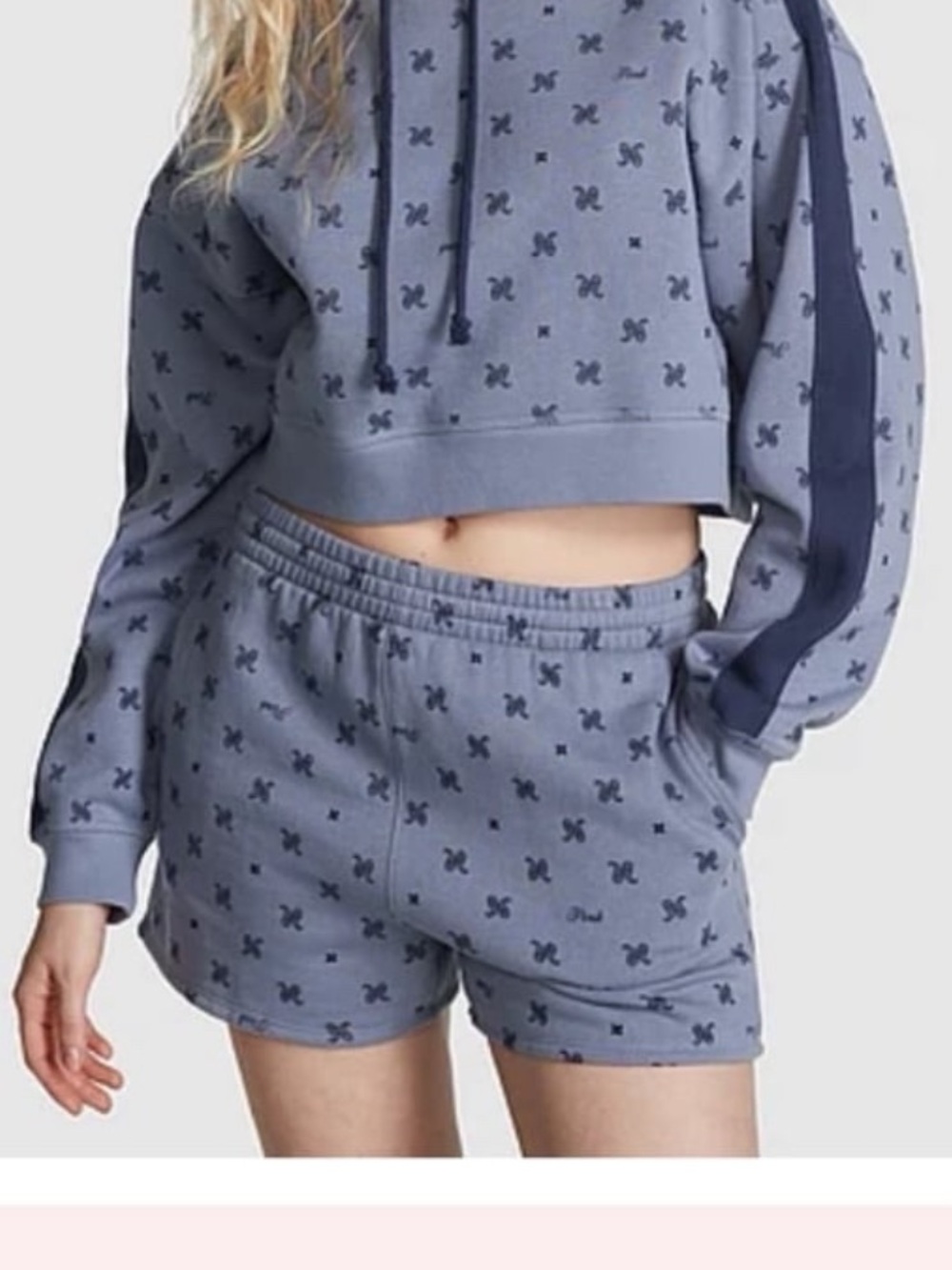 VICTORIA’S SECRET PINK Ivy Fleece Relaxed Shorts blue Sz large NWT